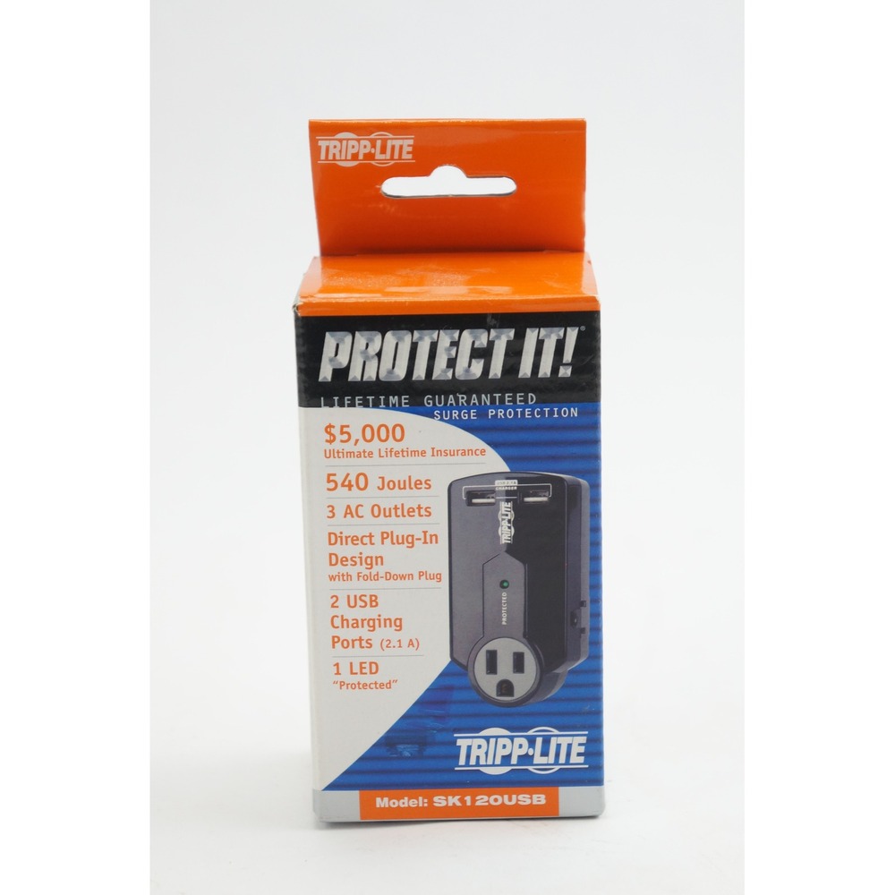 Tripp Lite Surge Protector Wall Tap Black 3 Outlet 2 USB 540 Joules SK120USB New